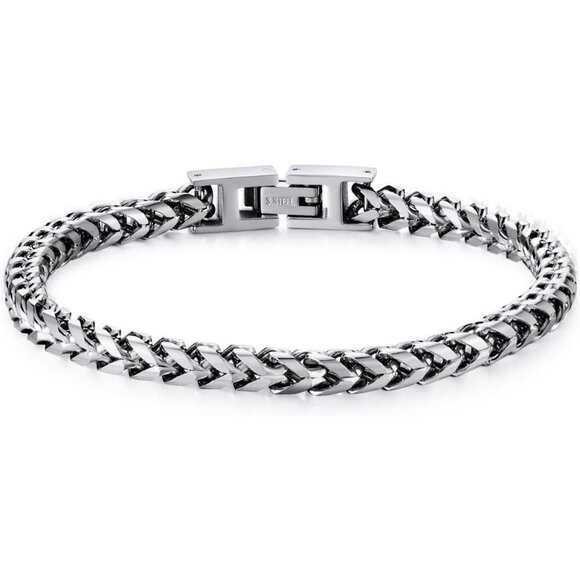 ⭐ Men's Stainless Steel Franco Chain Bracelet Fold Over Clasp 7-8 Inch